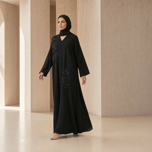 Noir Organza Blossom Abaya