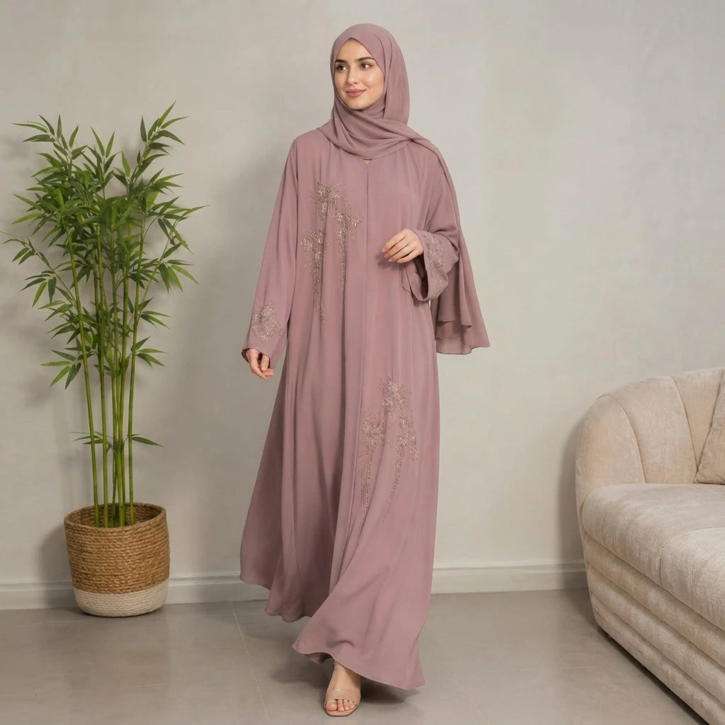 Rose Handwork Button Abaya