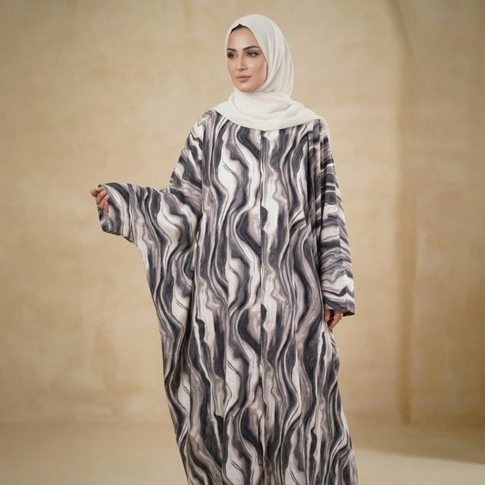 Midnight Marble Linen Batwing Abaya