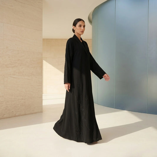 Noir Tailored Jacquard Abaya