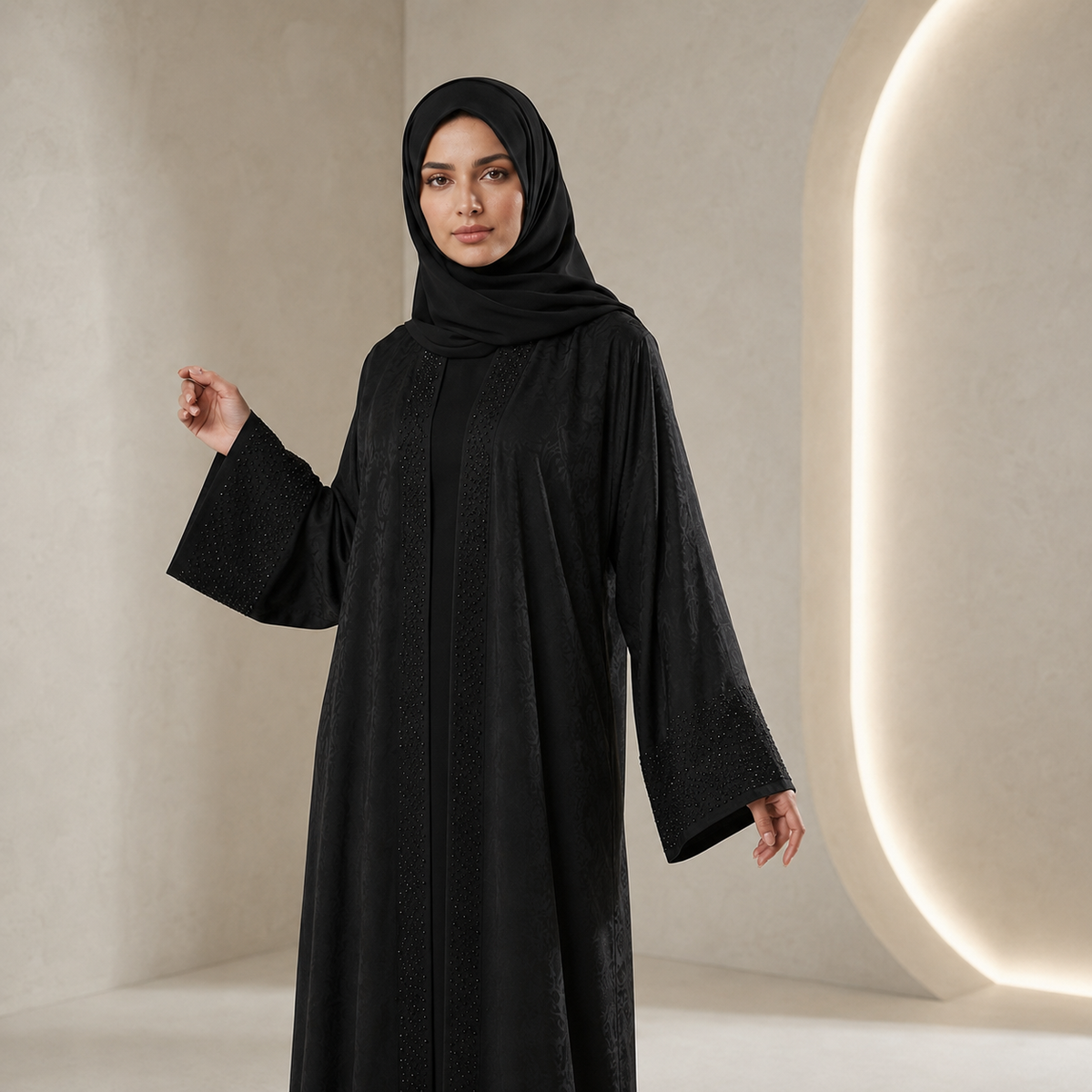 Noir Embellished Jacquard Kimono Set