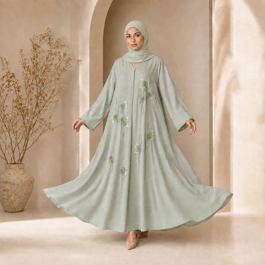 Seafoam Organza Blossom Abaya