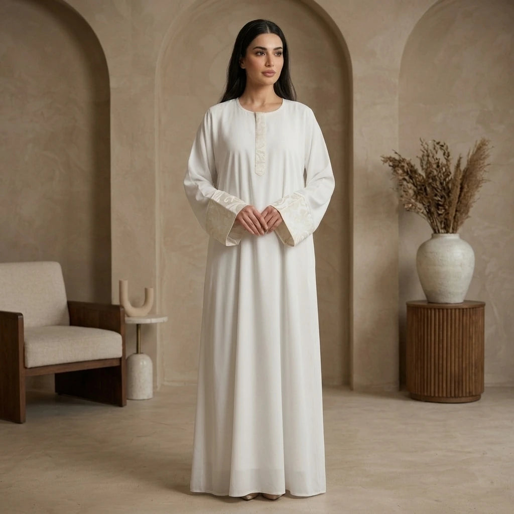 Ivory Brocade Cuff Abaya