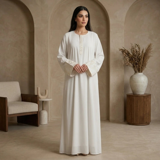 Ivory Brocade Cuff Abaya