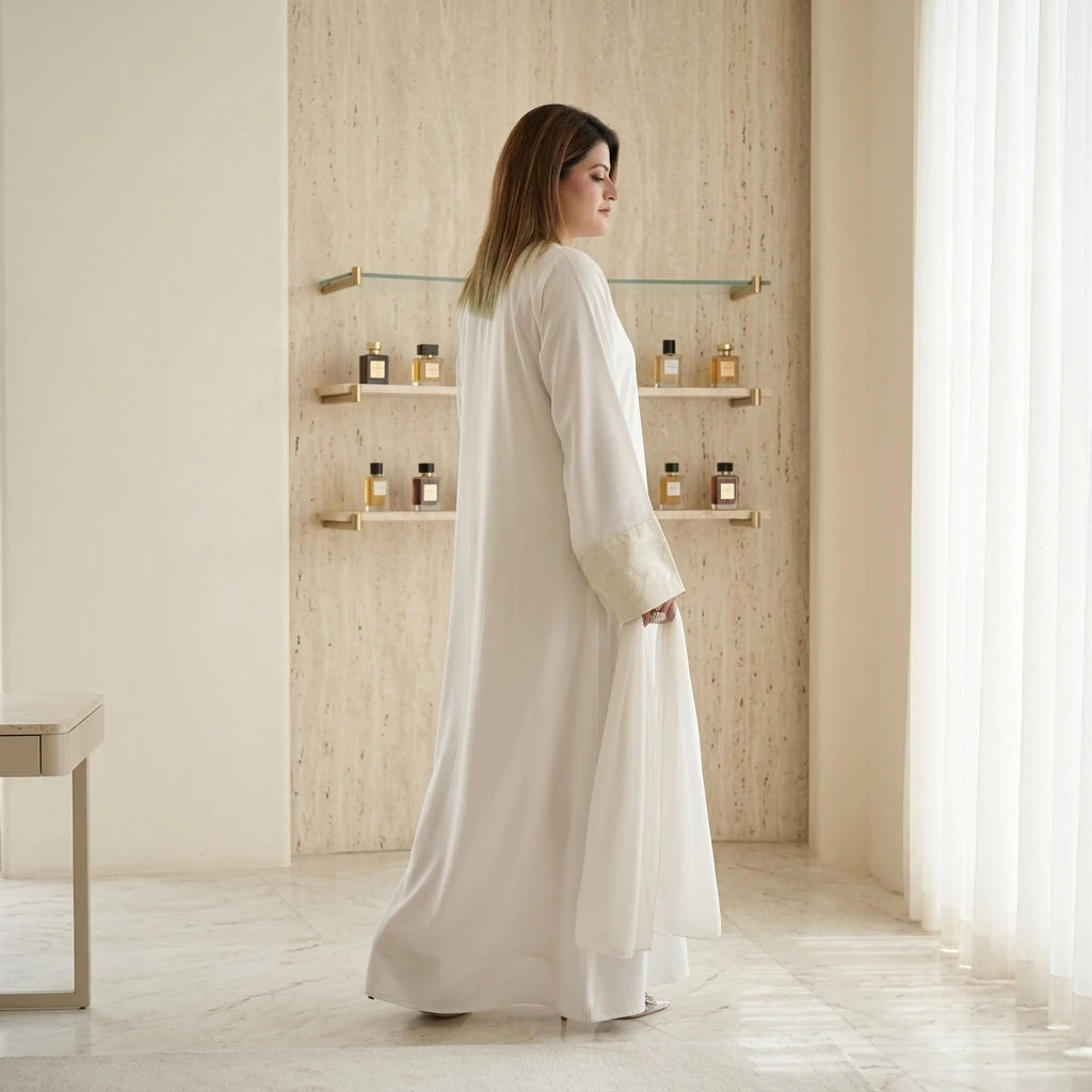 Ivory Brocade Cuff Abaya