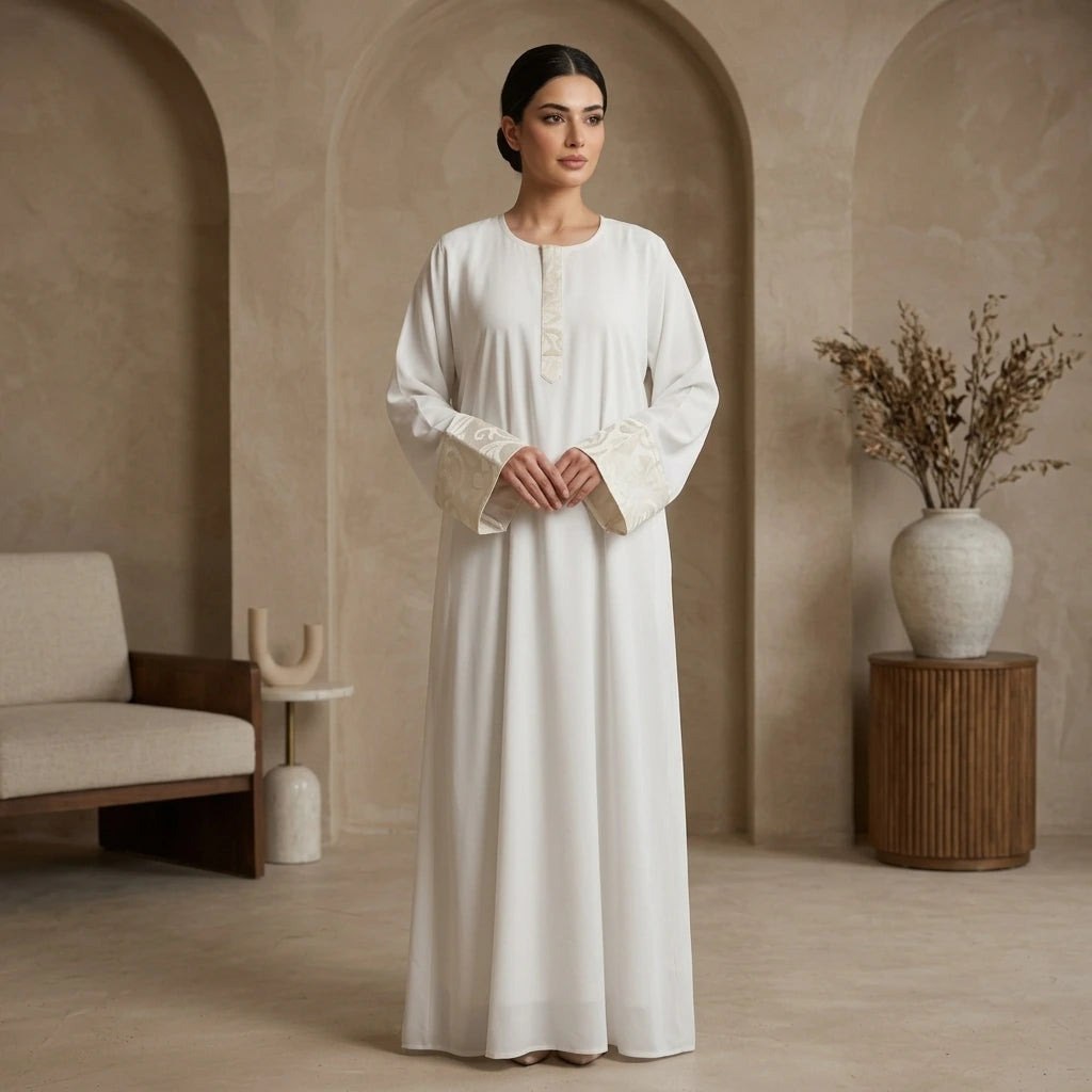 Ivory Brocade Cuff Abaya