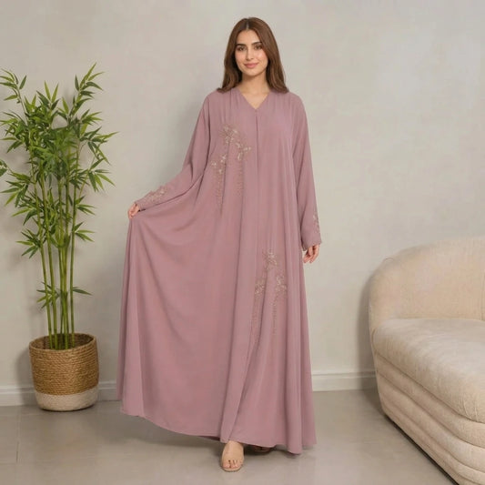 Rose Handwork Button Abaya