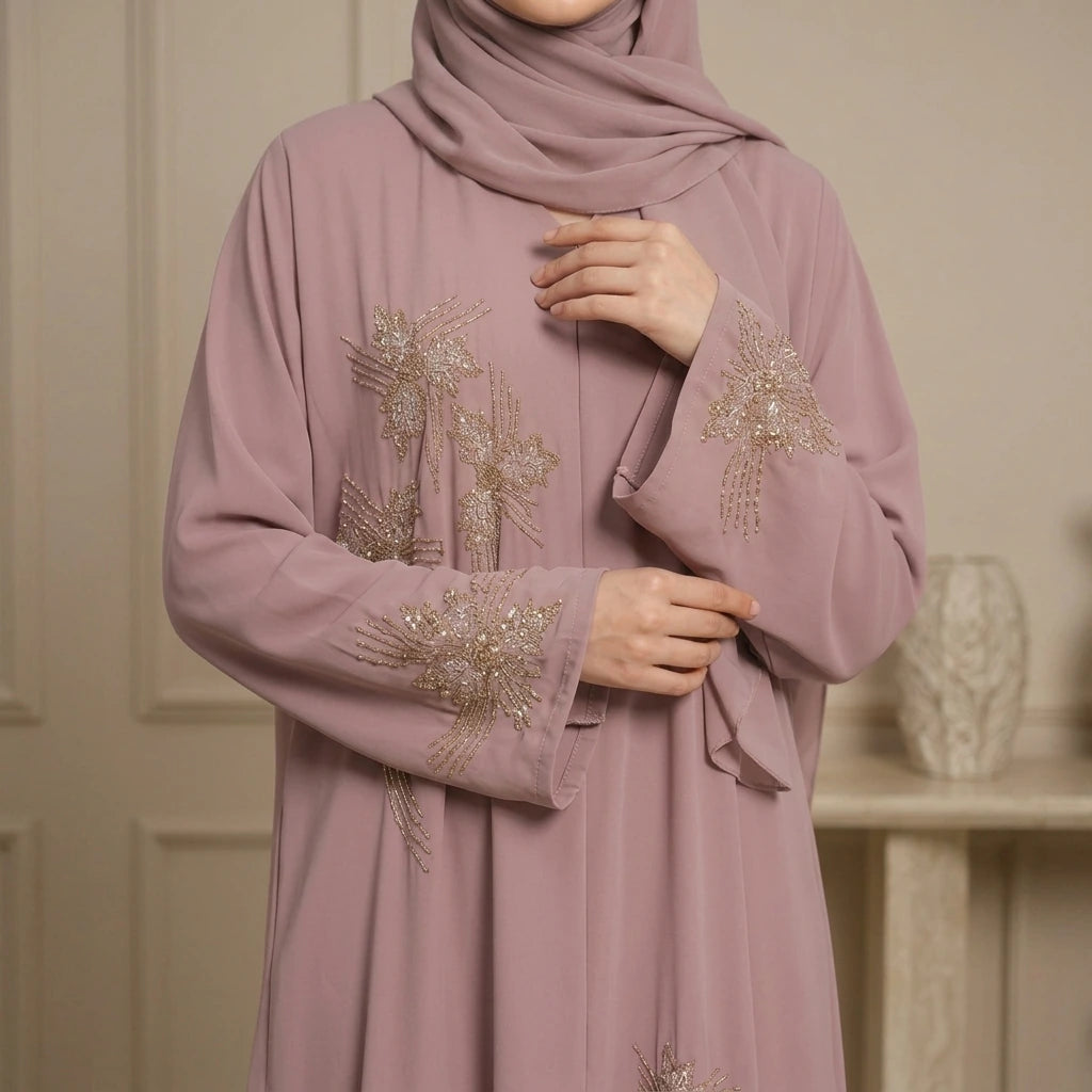 Rose Handwork Button Abaya