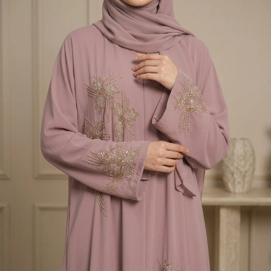Rose Handwork Button Abaya