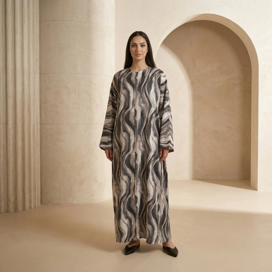 Midnight Marble Linen Batwing Abaya