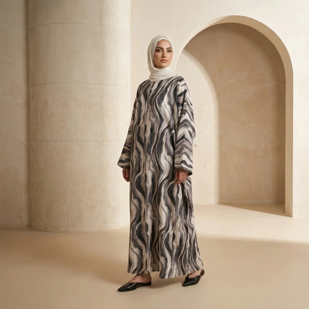 Midnight Marble Linen Batwing Abaya