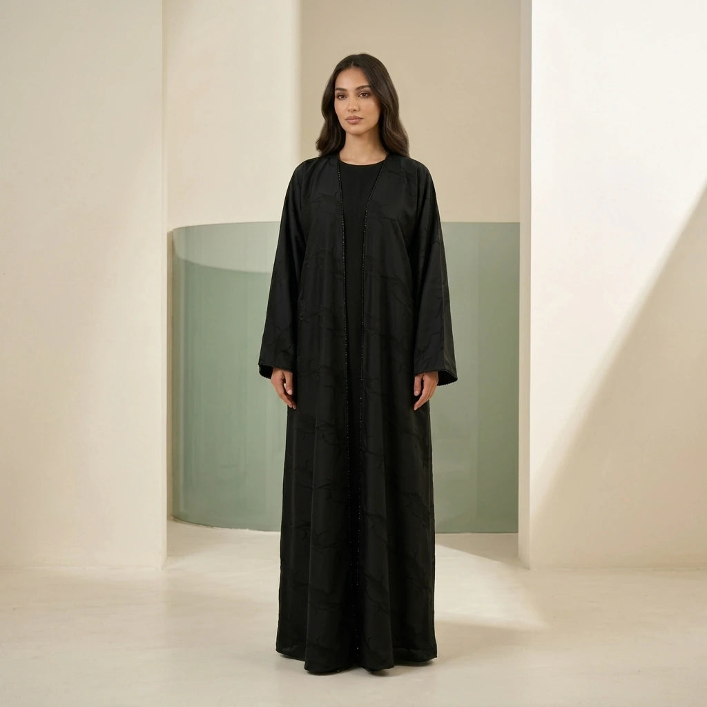 Noir Rhinestone Wrap Abaya