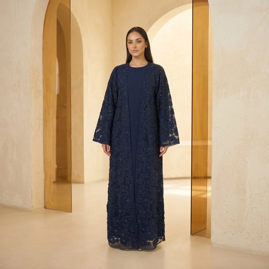 Azure Floral Sequin Layered Abaya