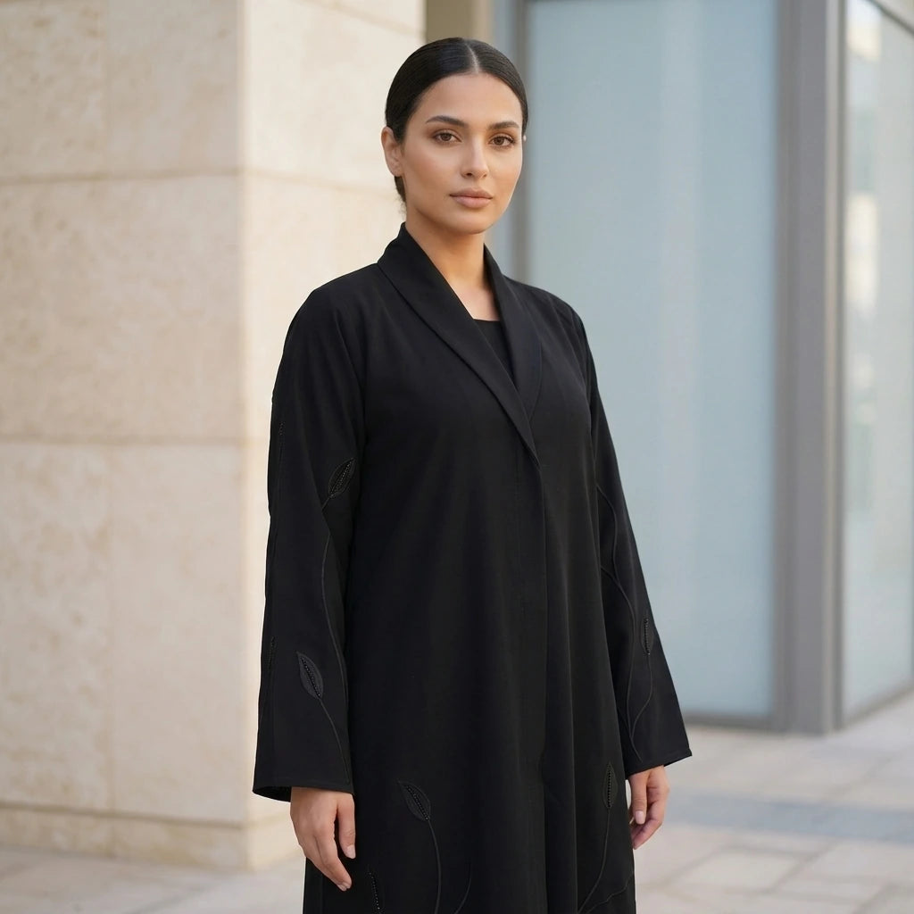 Noir Tailored Jacquard Abaya