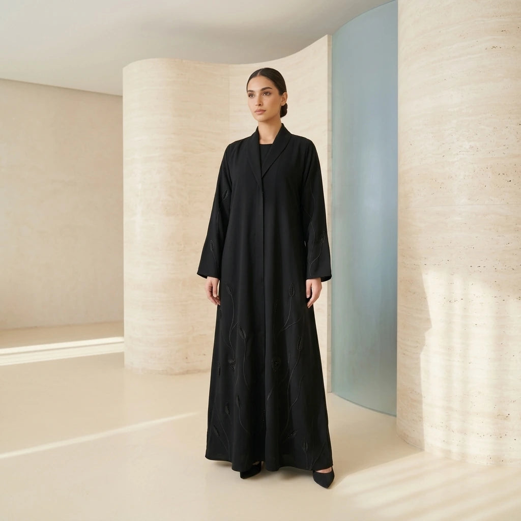 Noir Tailored Jacquard Abaya