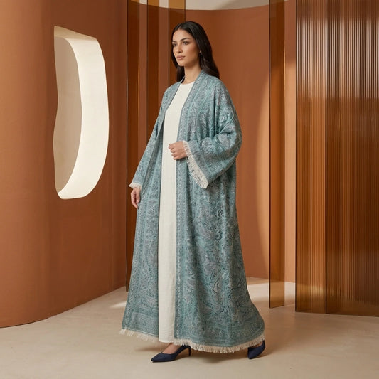 Blue Pashmina Paisley Abaya