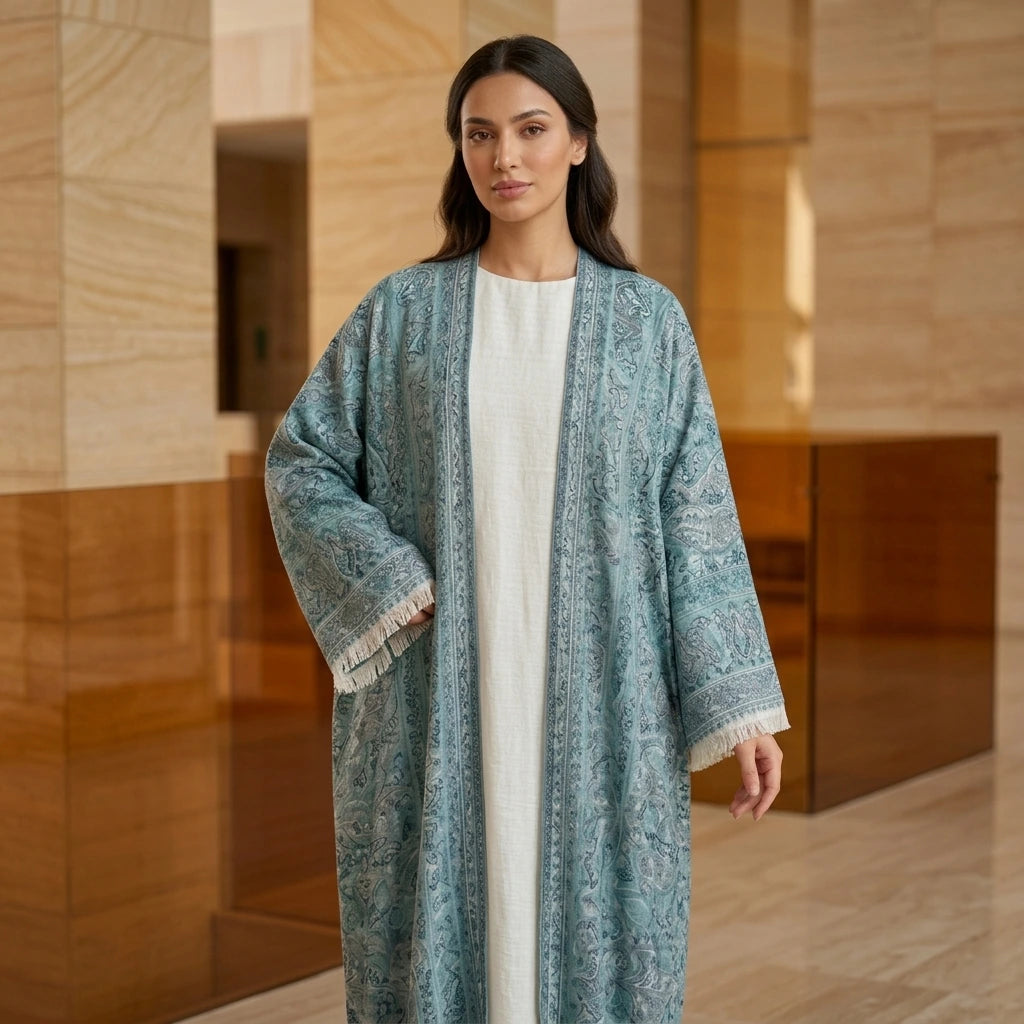 Blue Pashmina Paisley Abaya