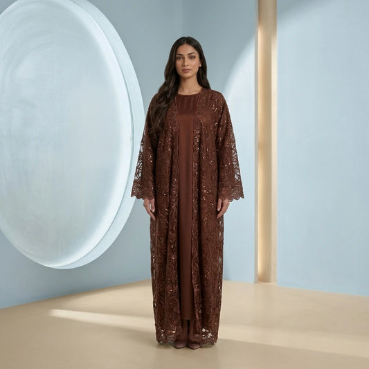 Rich Chocolate Lace Abaya