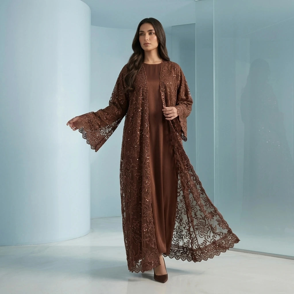 Rich Chocolate Lace Abaya