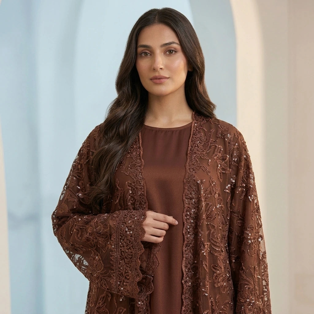 Rich Chocolate Lace Abaya