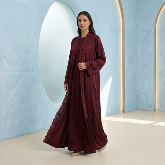 Royal Maroon Lace Abaya