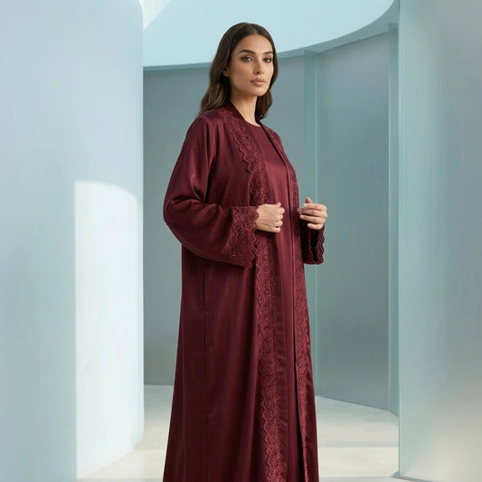 Royal Maroon Lace Abaya