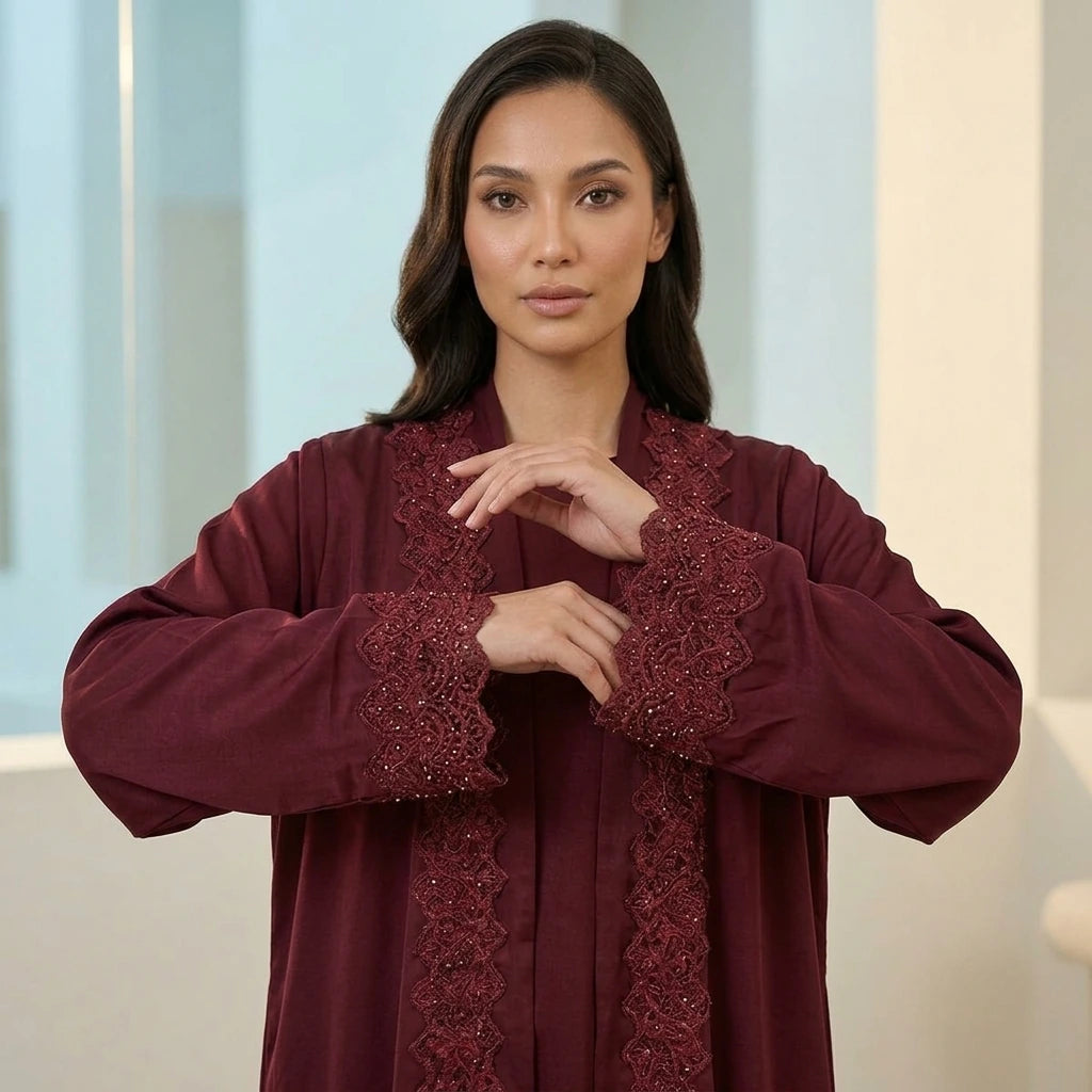 Royal Maroon Lace Abaya