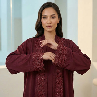 Royal Maroon Lace Abaya